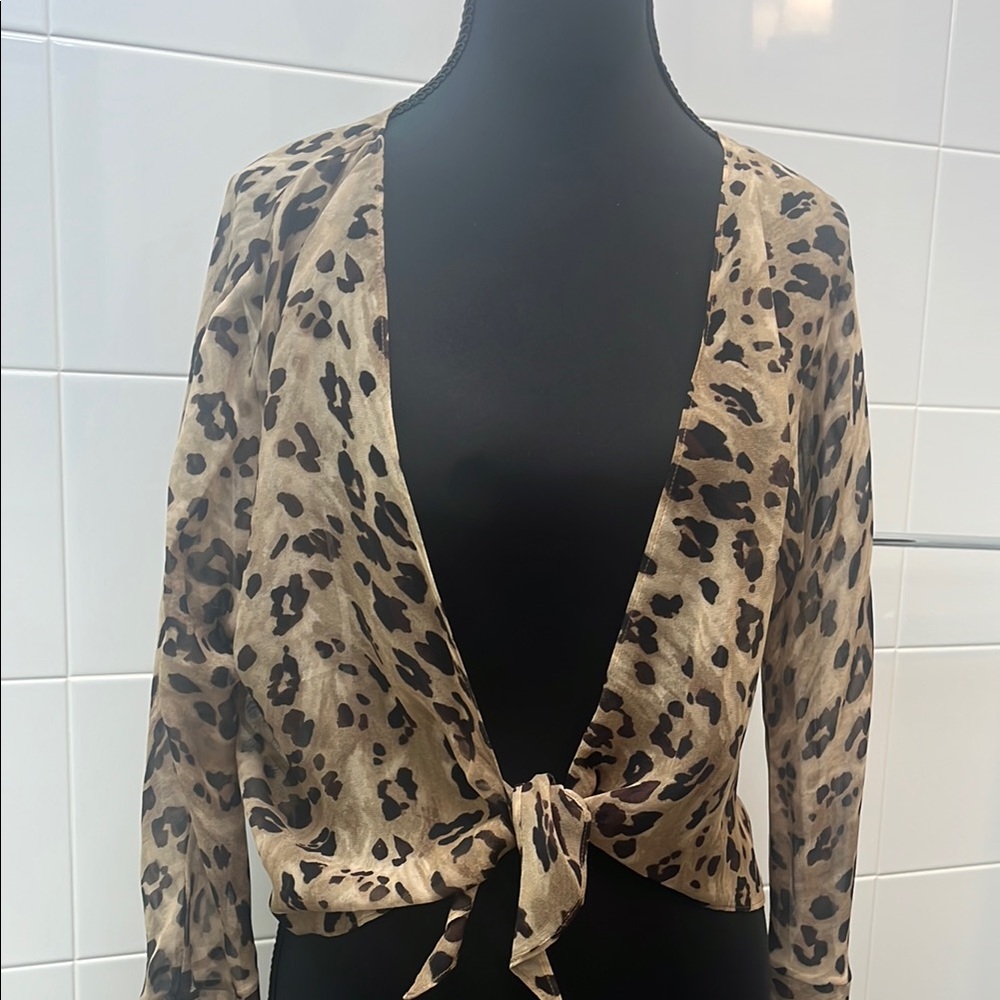 Express Leopard Print Tie-Front Blouse